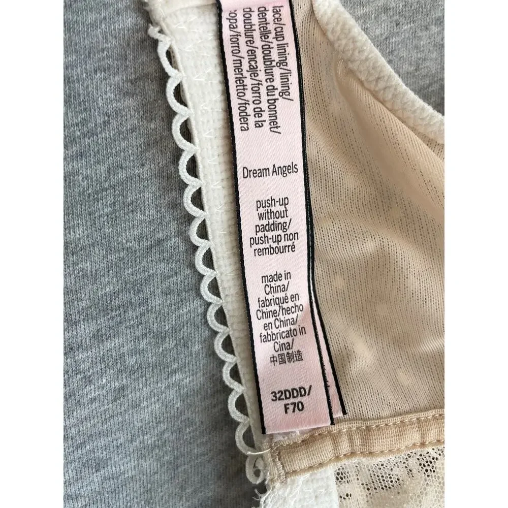 Victoria's Secret Bra Womens 32DDD Ivory‎ Dream Angel Lightly Lined Lace Push Up